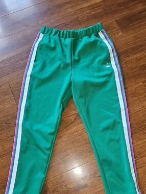 Fabletics Green Joggers with White and Purple Side Stripes